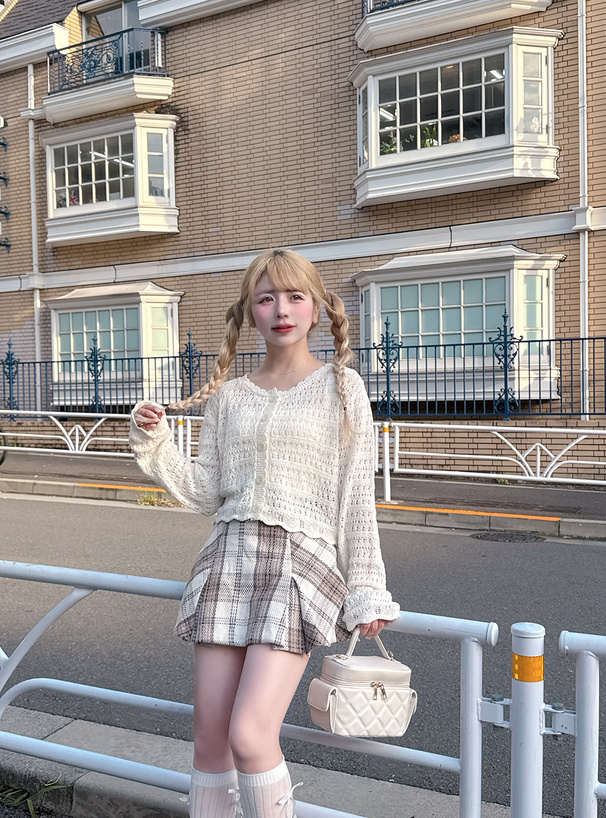 スカラップ透かし編みニットカーディガン[pm707] | レディース