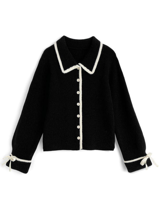 配色ラインリボンニットカーディガン[pm708]