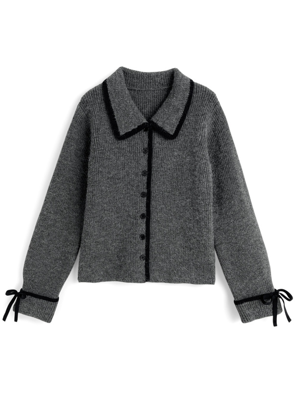 配色ラインリボンニットカーディガン