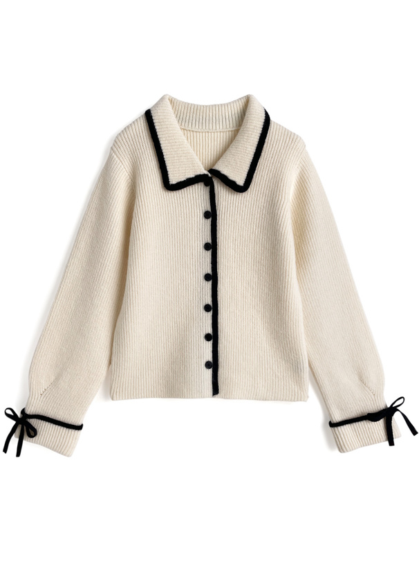 配色ラインリボンニットカーディガン