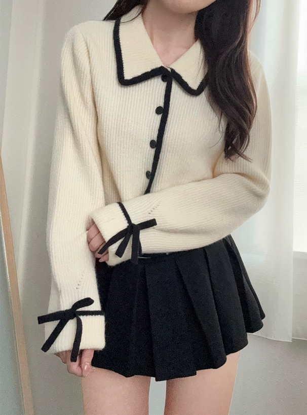 配色ラインリボンニットカーディガン