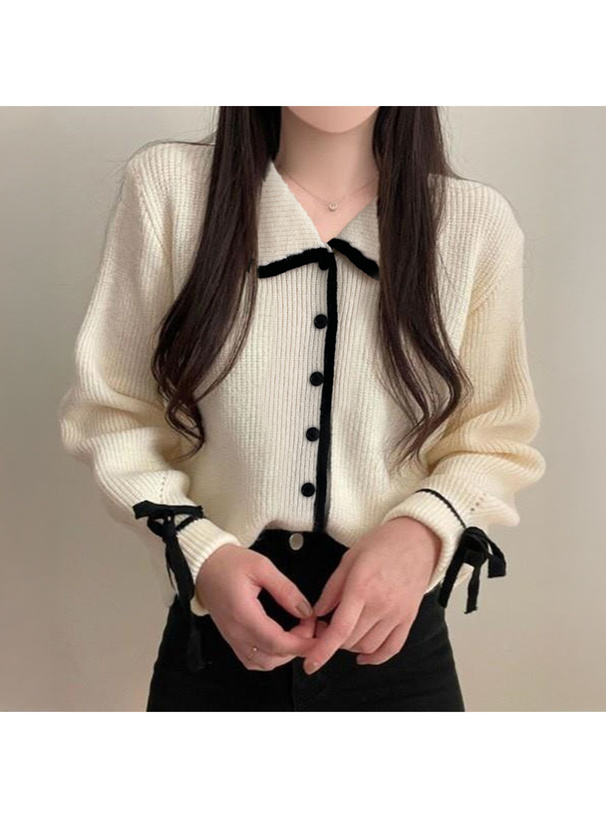 配色ラインリボンニットカーディガン[pm708] | レディースファッション