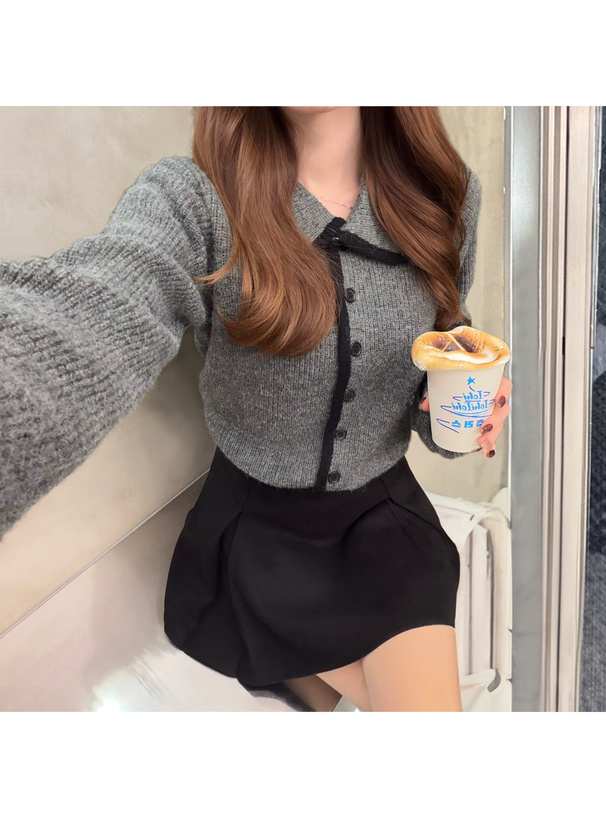 配色ラインリボンニットカーディガン