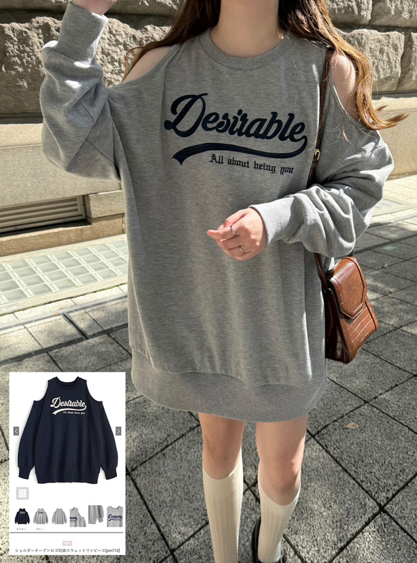 ショルダーオープンロゴ刺繍スウェットワンピース[pm710] | レディース