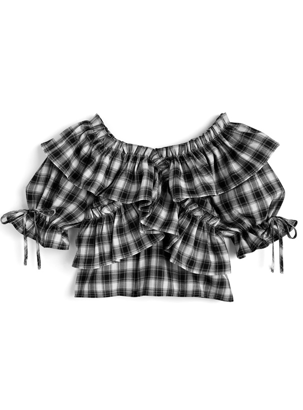 2Wayチェック柄クロスフリルブラウス[pm714a] | レディース