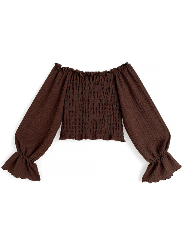 レースアップオフショルダーフリルトップス