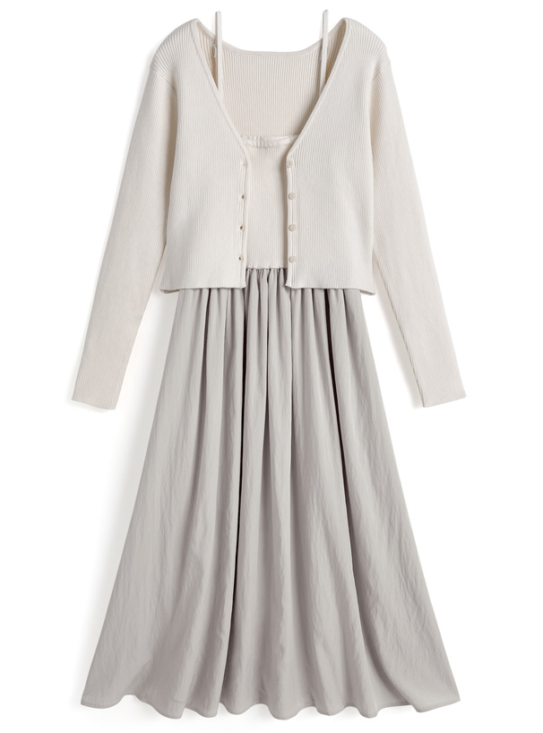 ニット切替キャミソールワンピース×カーディガンセットアップ