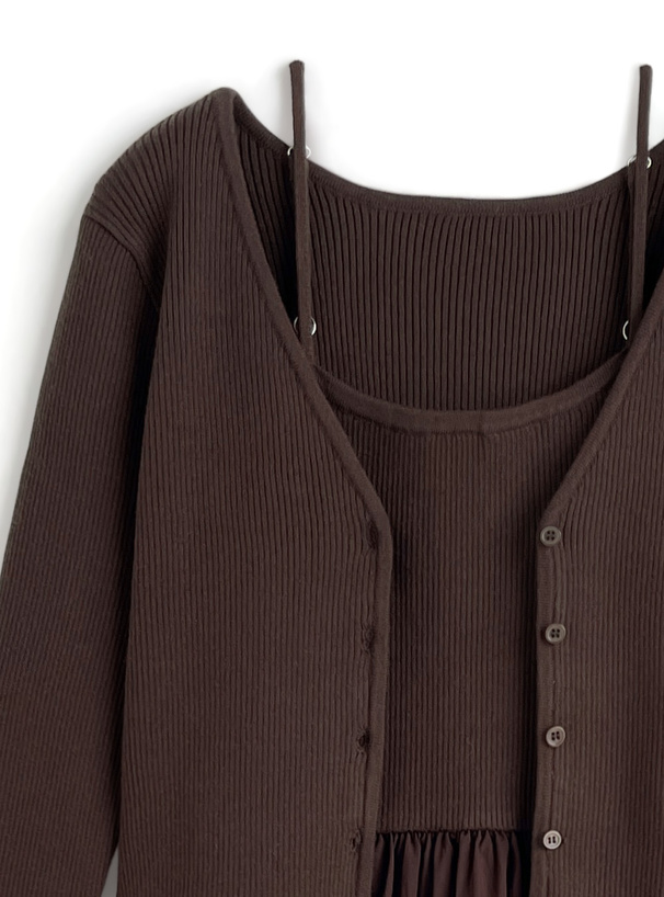 ニット切替キャミソールワンピース×カーディガンセットアップ