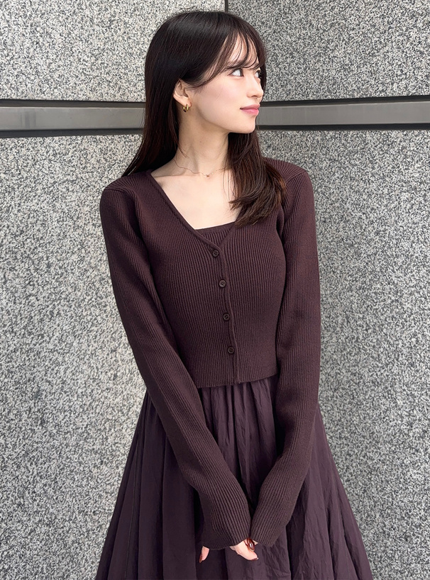 ニット切替キャミソールワンピース×カーディガンセットアップ