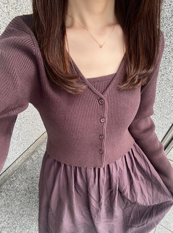 ニット切替キャミソールワンピース×カーディガンセットアップ