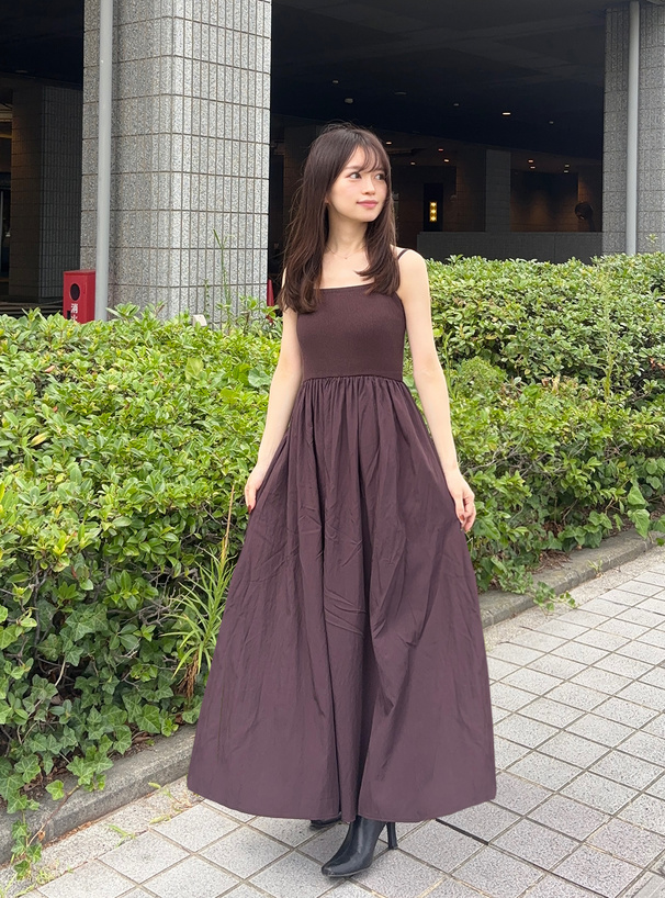 ニット切替キャミソールワンピース×カーディガンセットアップ