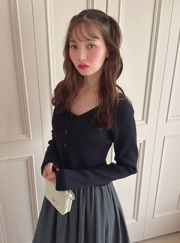 ニット切替キャミソールワンピース×カーディガンセットアップ