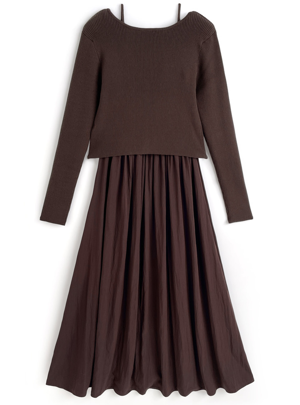 ニット切替キャミソールワンピース×カーディガンセットアップ