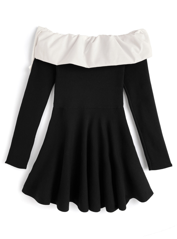 ビッグリボンオフショルダーフレアニットワンピース[pm733