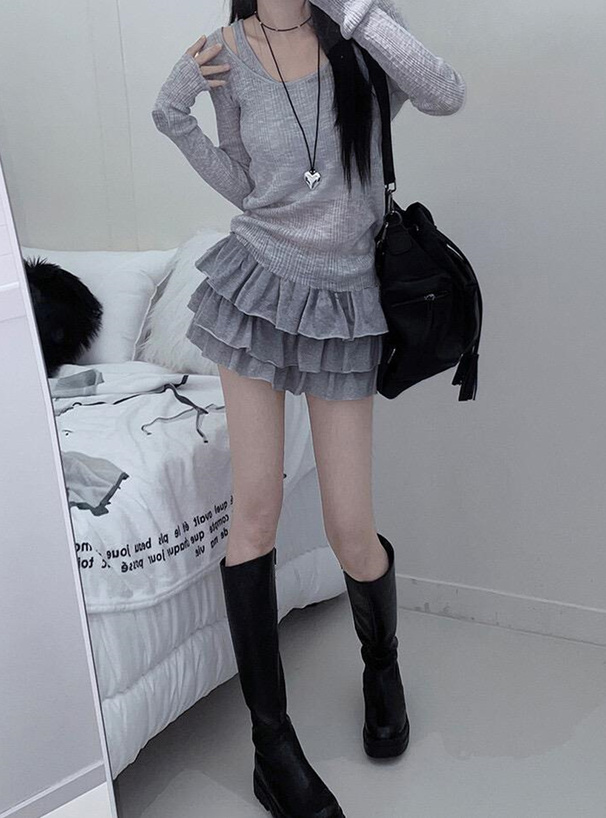 インパン付きティアードスウェットミニスカート