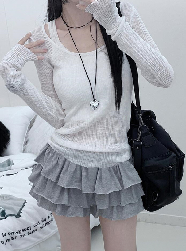 インパン付きティアードスウェットミニスカート