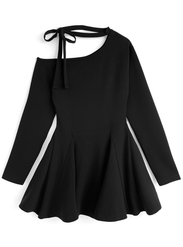 ワンショルダーリボンミニワンピース[pm738]