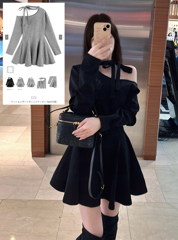 【美品】jiltu ミニワンピース ワンショルダーリボンミニワンピース[pm738] | レディースファッション