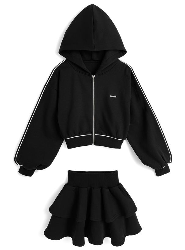 スウェットパーカー×ティアードミニスカートセットアップ[pm745