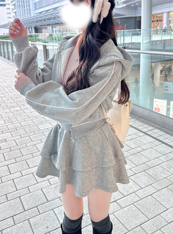 スウェットパーカー×ティアードミニスカートセットアップ[pm745