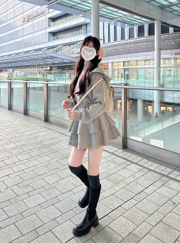 スウェットパーカー×ティアードミニスカートセットアップ[pm745