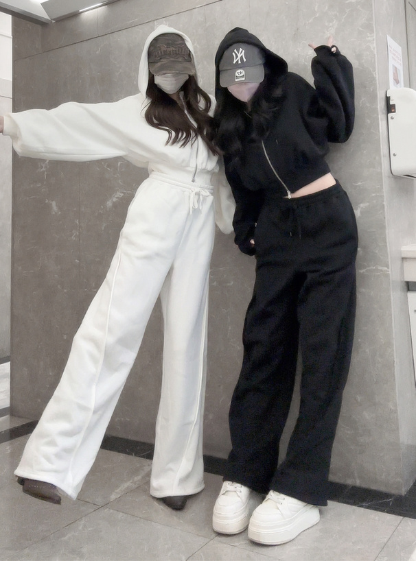 ダブルジップパーカー×ワイドパンツスウェットセットアップ[pm752