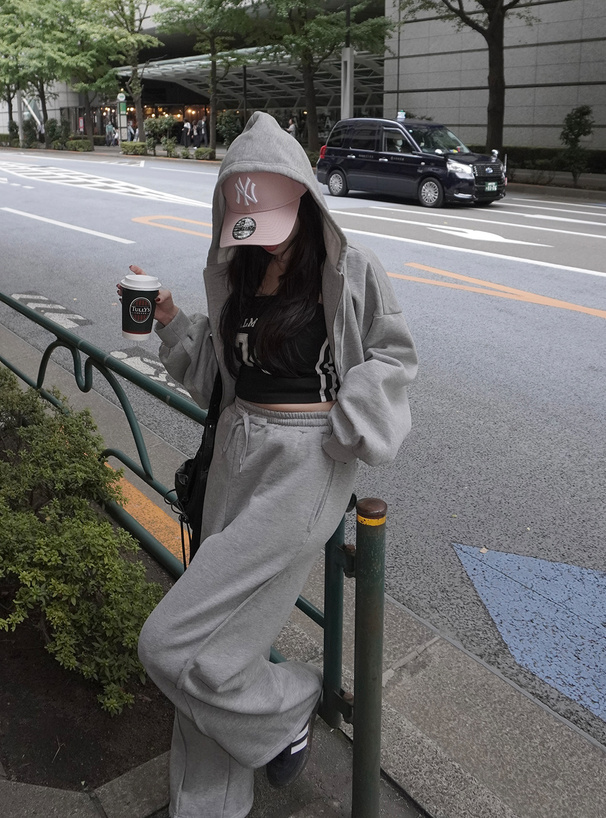 ダブルジップパーカー×2Wayワイドパンツスウェットセットアップ[tu1858