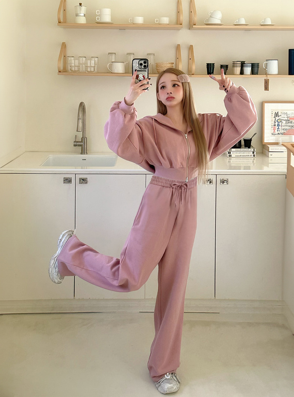 ダブルジップパーカー×ワイドパンツスウェットセットアップ[pm752