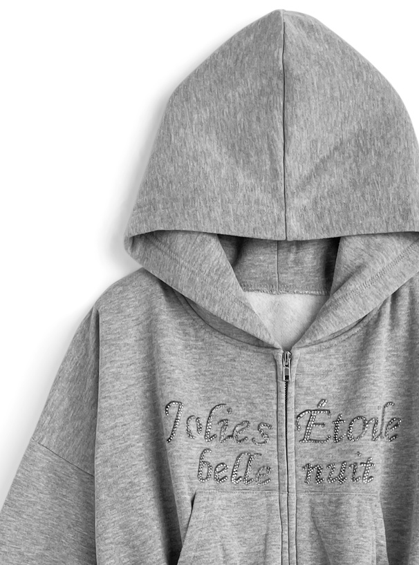 新品未使用品　モラビト　パーカー　38 グレー　ダブルジップ　金ラメ　スエット ラインストーンダブルジップパーカー×ティアードミニスカート