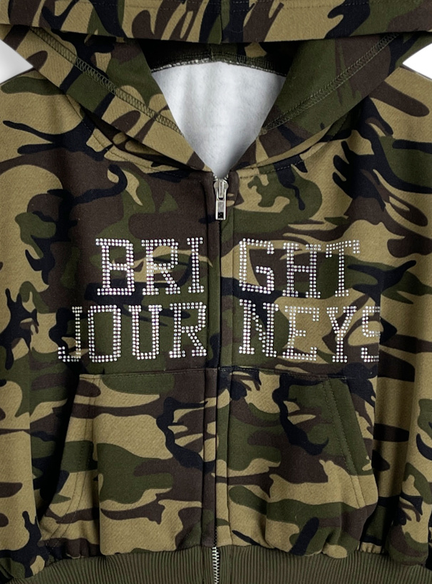 カモフラージュ柄ラインストーンダブルジップスウェットパーカー[pm754