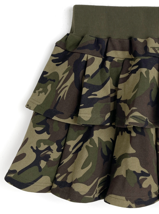 インパン裏地付きカモフラージュ柄スウェットティアードミニスカート