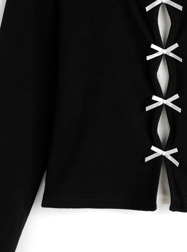 キャミレイヤード風リボンリブトップス