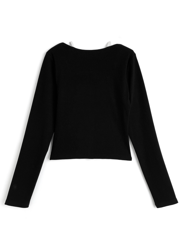 キャミレイヤード風リボンリブトップス