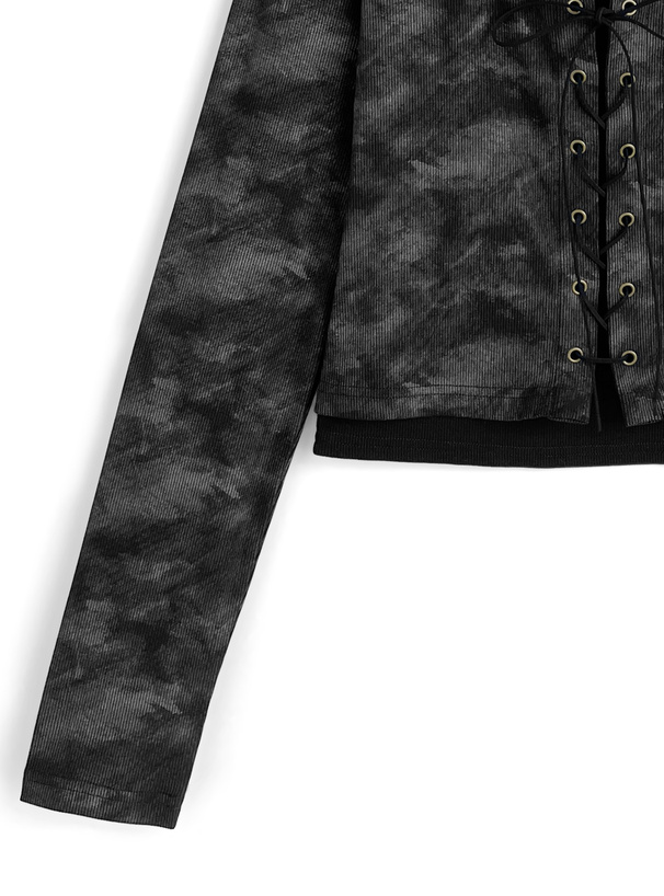 レイヤード風レースアップリブトップス