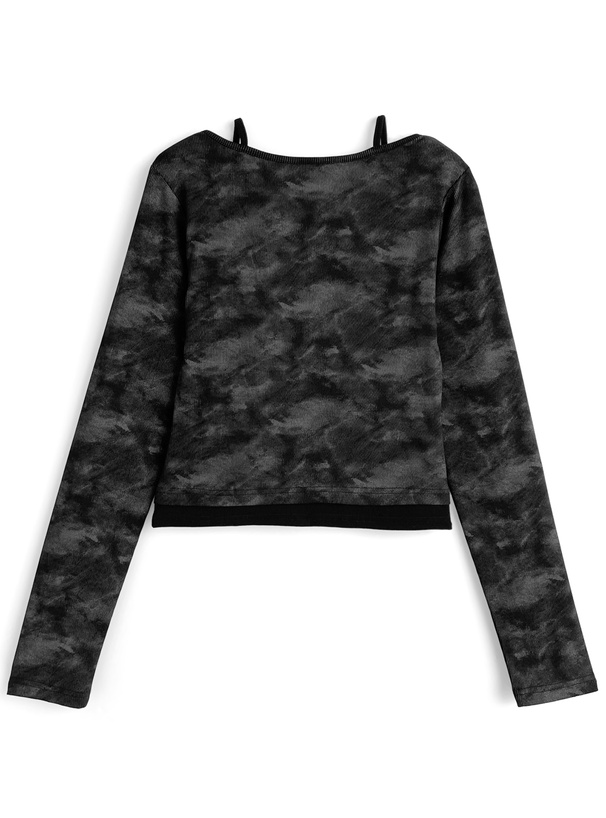 レイヤード風レースアップリブトップス