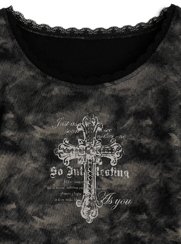 クロスロゴプリントギャザーリブトップス