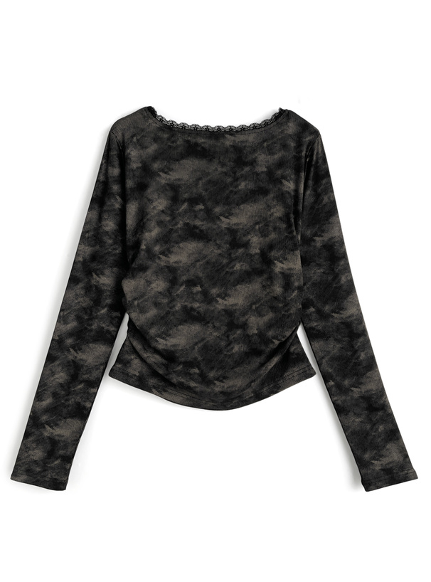 クロスロゴプリントギャザーリブトップス