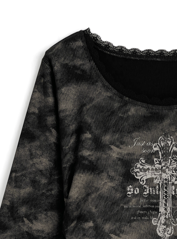 クロスロゴプリントギャザーリブトップス