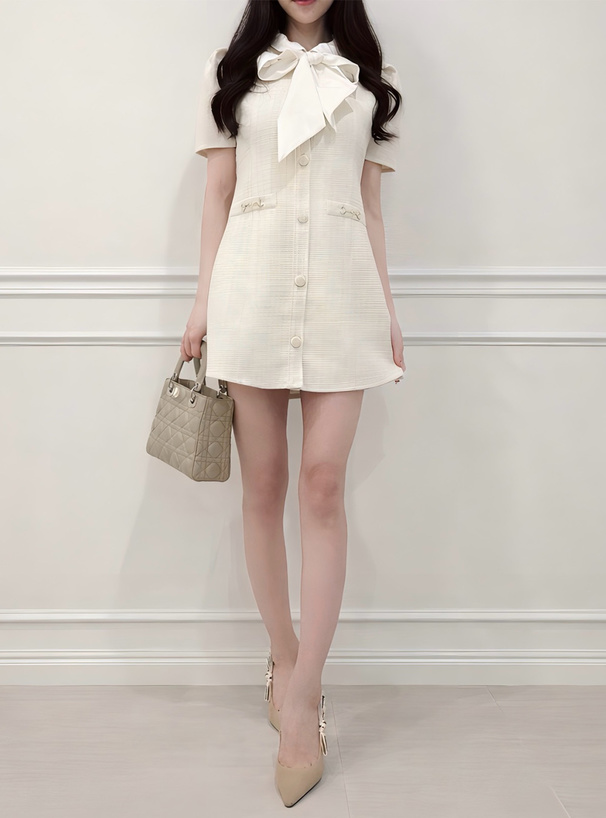 3Wayリボン・襟付きツイードミニワンピース