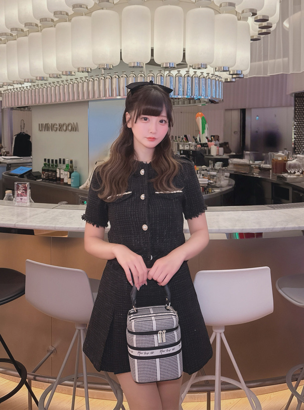 ノーカラーフリンジジャケット×フレアミニスカートツイードセットアップ