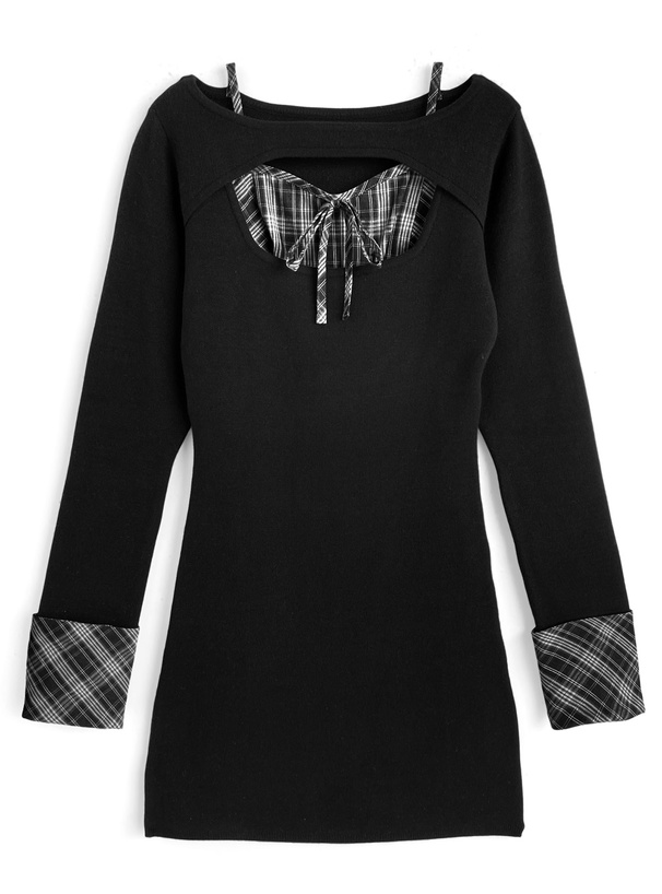 チェック柄フロントオープンリボンミニワンピース[pm784] | レディース