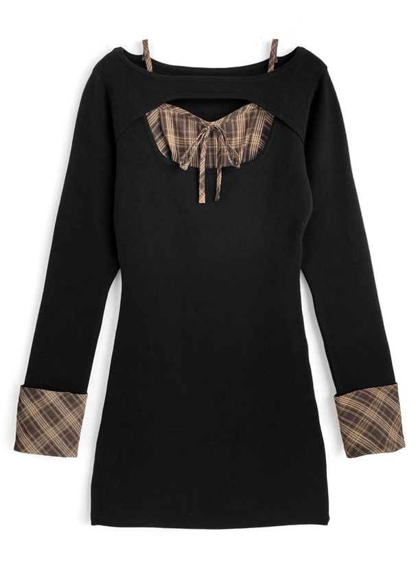 チェック柄フロントオープンリボンミニワンピース[pm784] | レディース