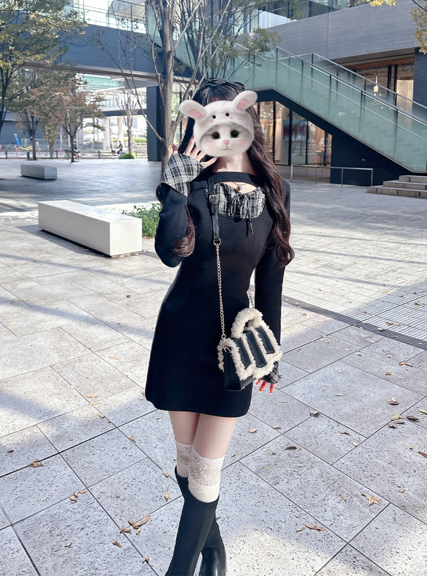 チェック柄フロントオープンリボンミニワンピース[pm784] | レディース