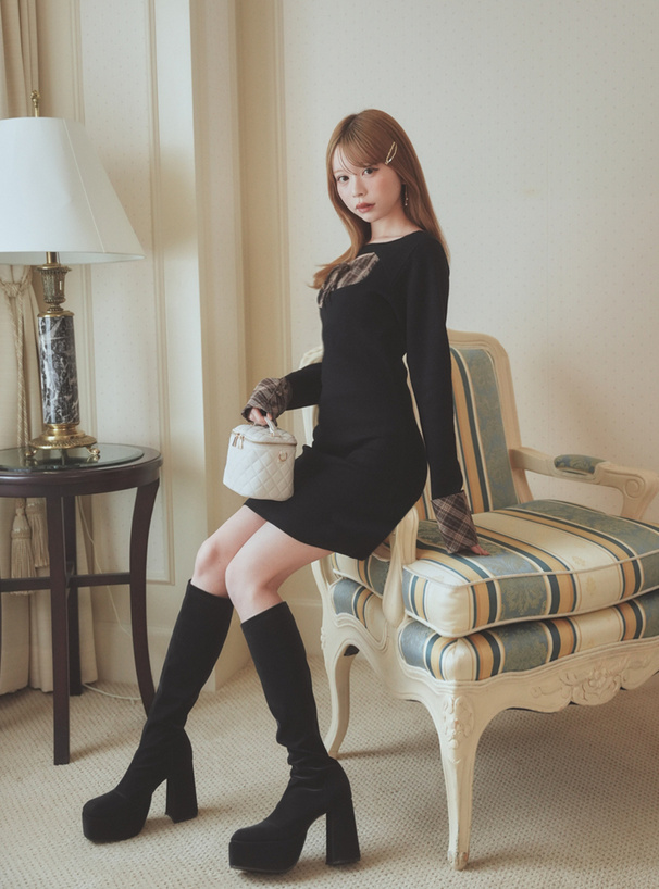 チェック柄フロントオープンリボンミニワンピース[pm784] | レディース