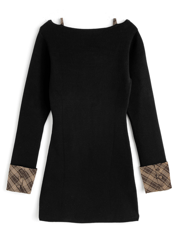 チェック柄フロントオープンリボンミニワンピース[pm784] | レディース