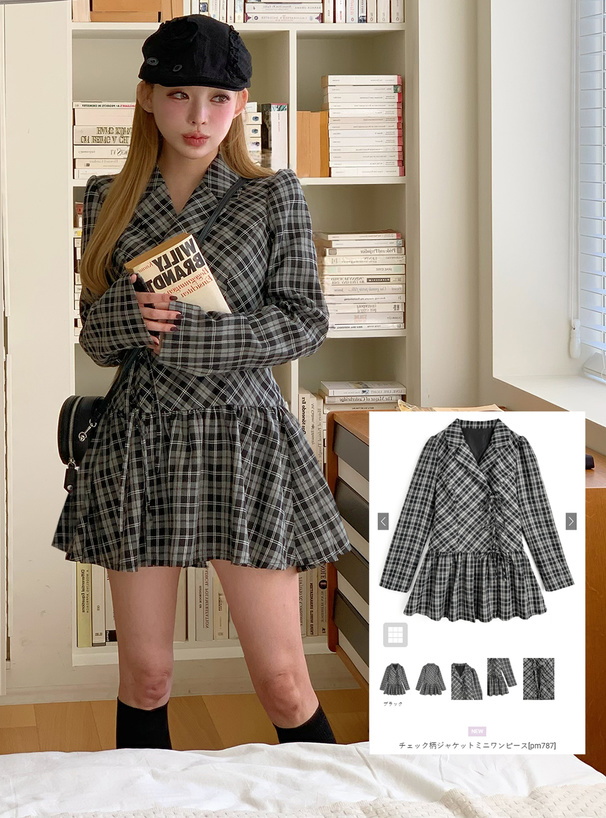 DOLCELICHE カットワークワンピース グレーチェック ジャニオタ DOLCELICHE カットワークワンピース グレーチェック ジャニオタ カット