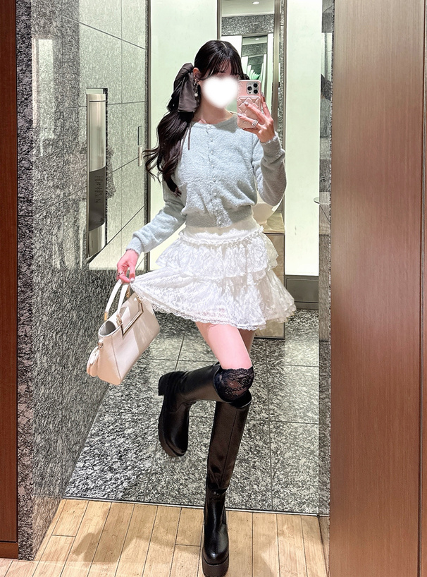 インパン裏地付きティアードフリルレースミニスカート