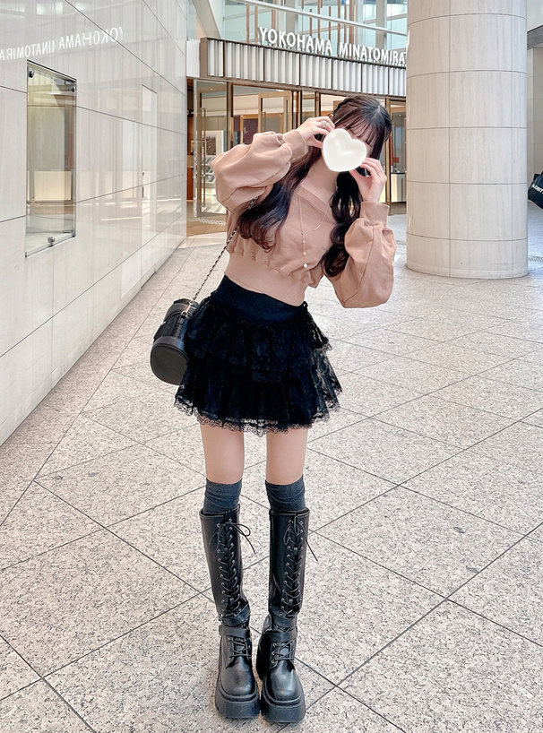 インパン裏地付きティアードフリルレースミニスカート[pm789