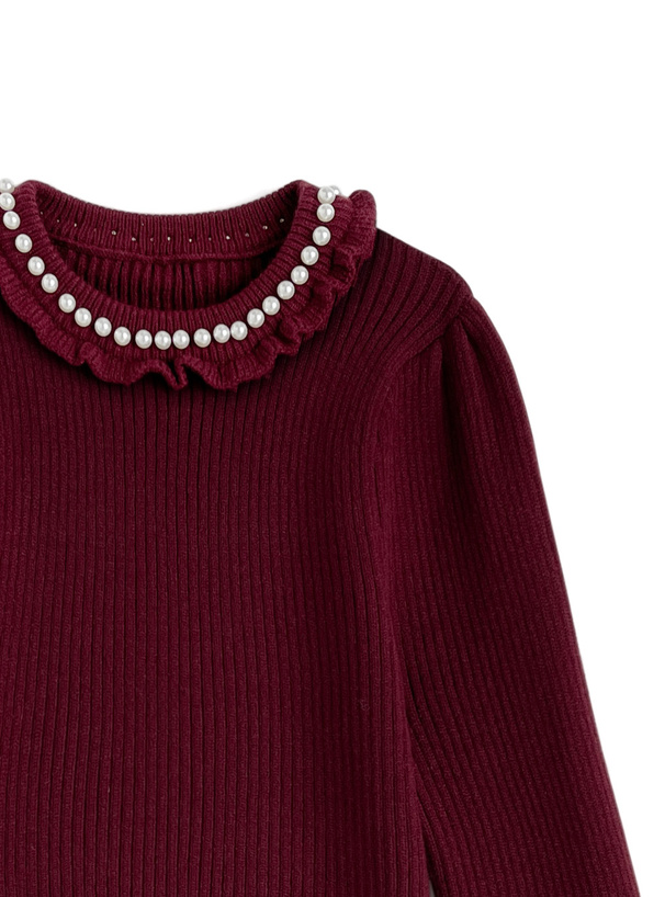 パールフリルリブニットトップス