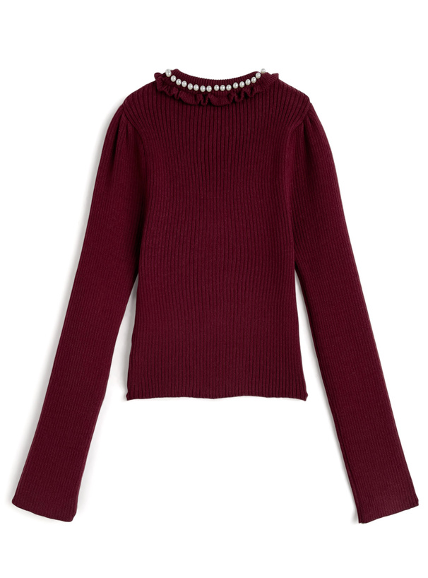 パールフリルリブニットトップス